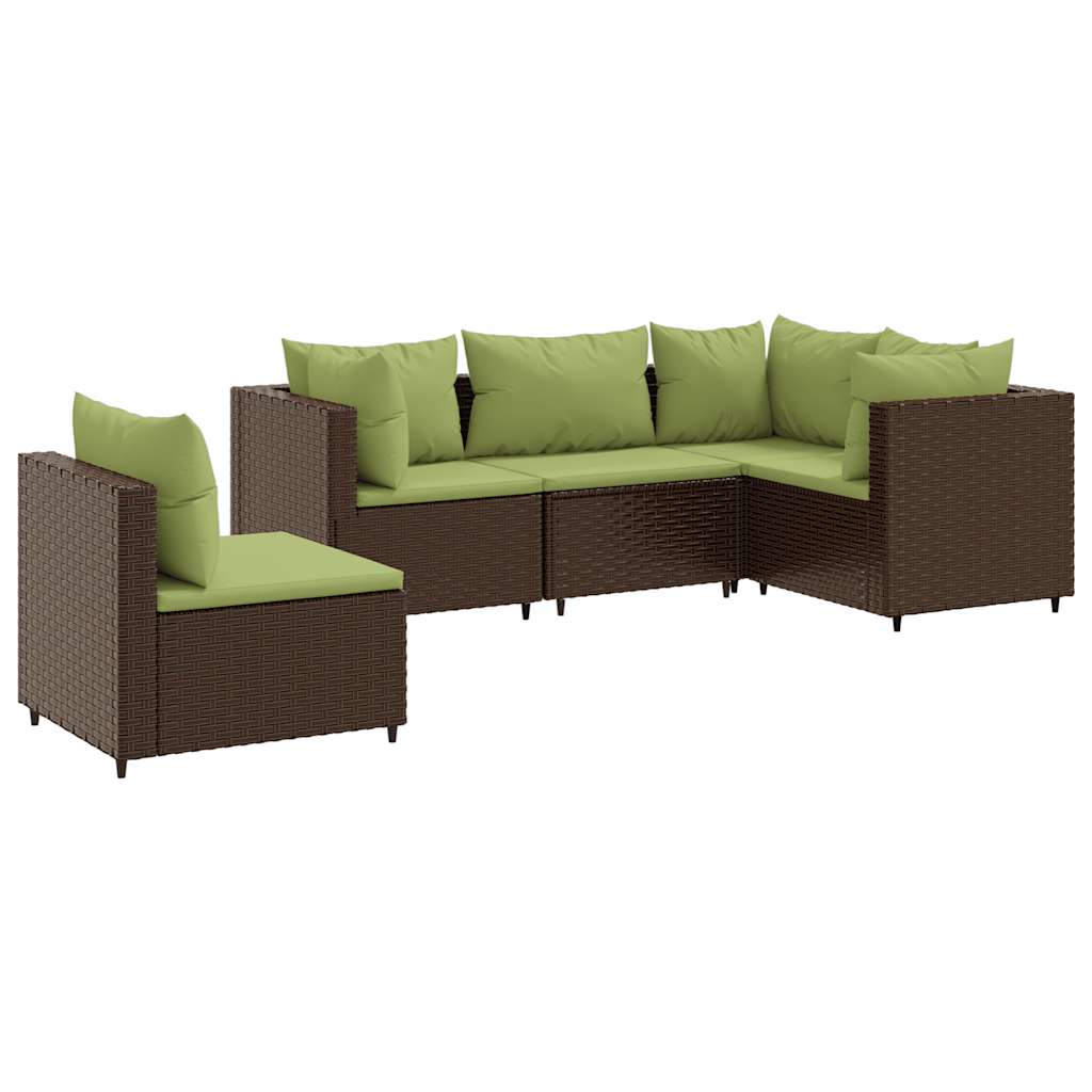 Set Divani da Giardino 5 pz con Cuscini Marrone in Polyrattan - homemem39
