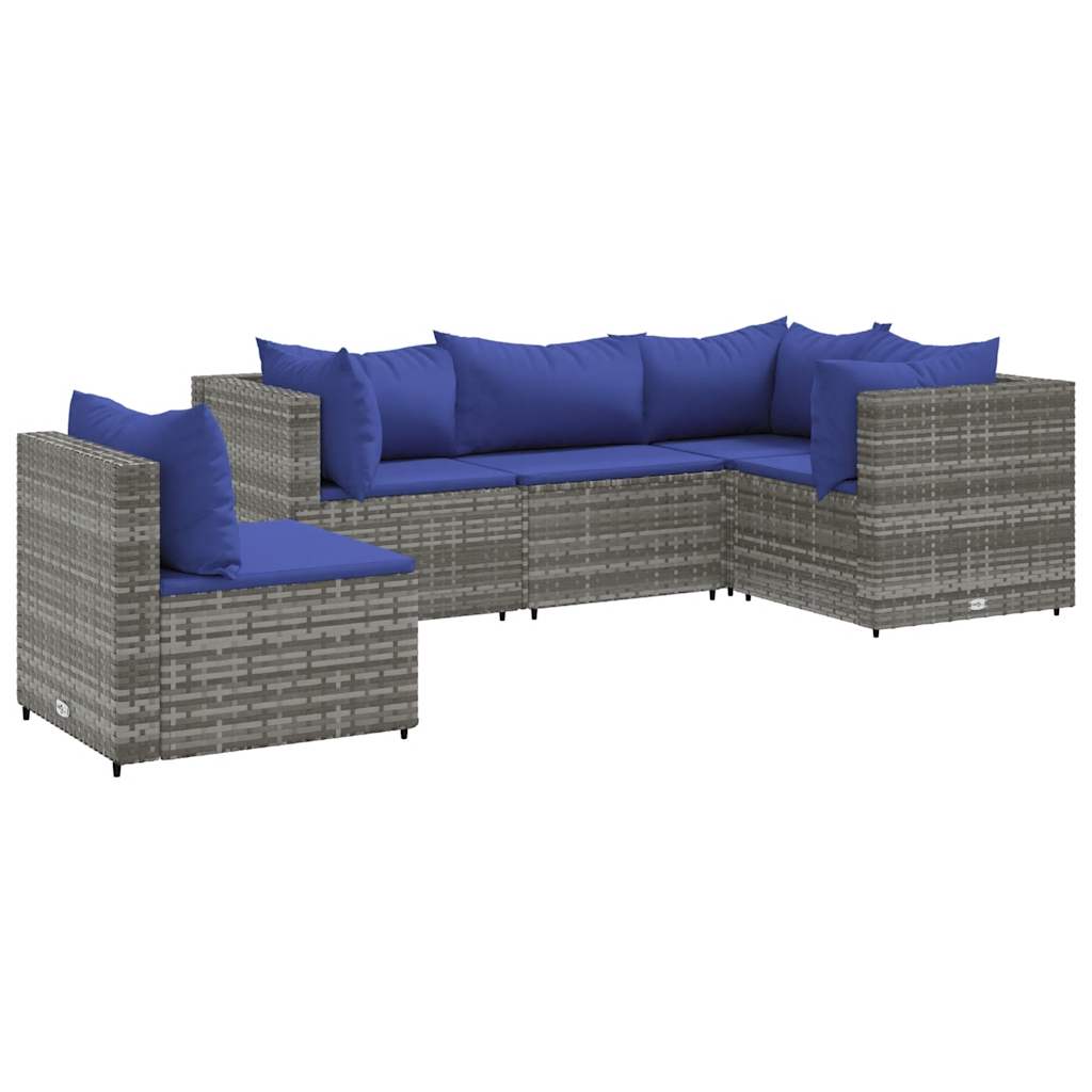 Set Divani da Giardino 5 pz con Cuscini in Polyrattan Grigio | homemem39