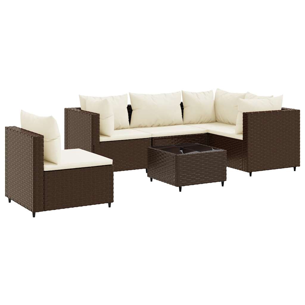 Set Mobili da Giardino 6pz con Cuscini in Polyrattan Marrone | homemem39