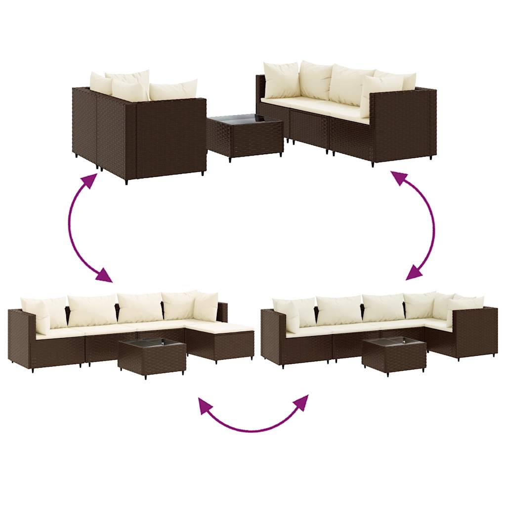 Set Mobili da Giardino 6pz con Cuscini in Polyrattan Marrone | homemem39