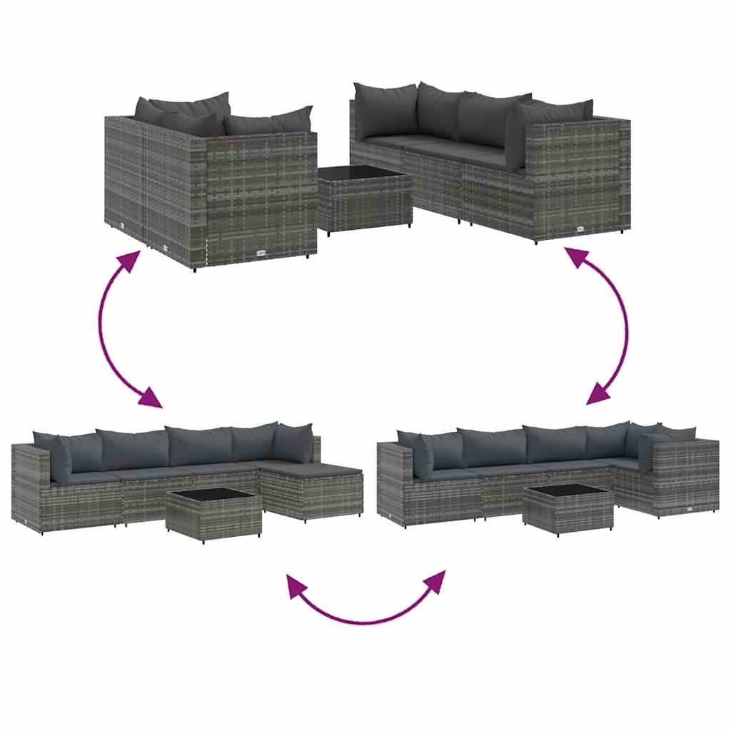 Set Divani da Giardino 6 pz con Cuscini in Polyrattan Grigio | homemem39