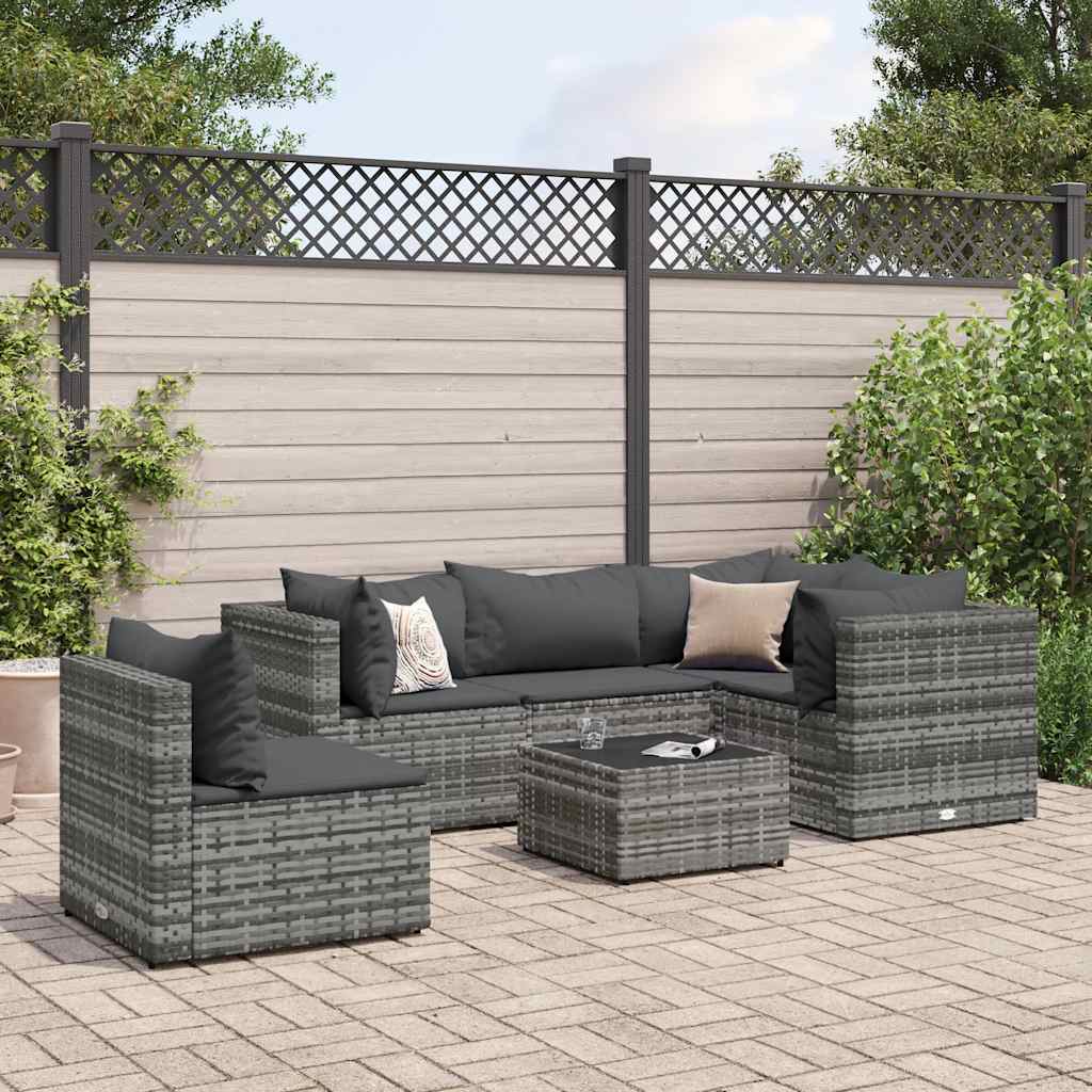 Set Divani da Giardino 6 pz con Cuscini in Polyrattan Grigio | homemem39