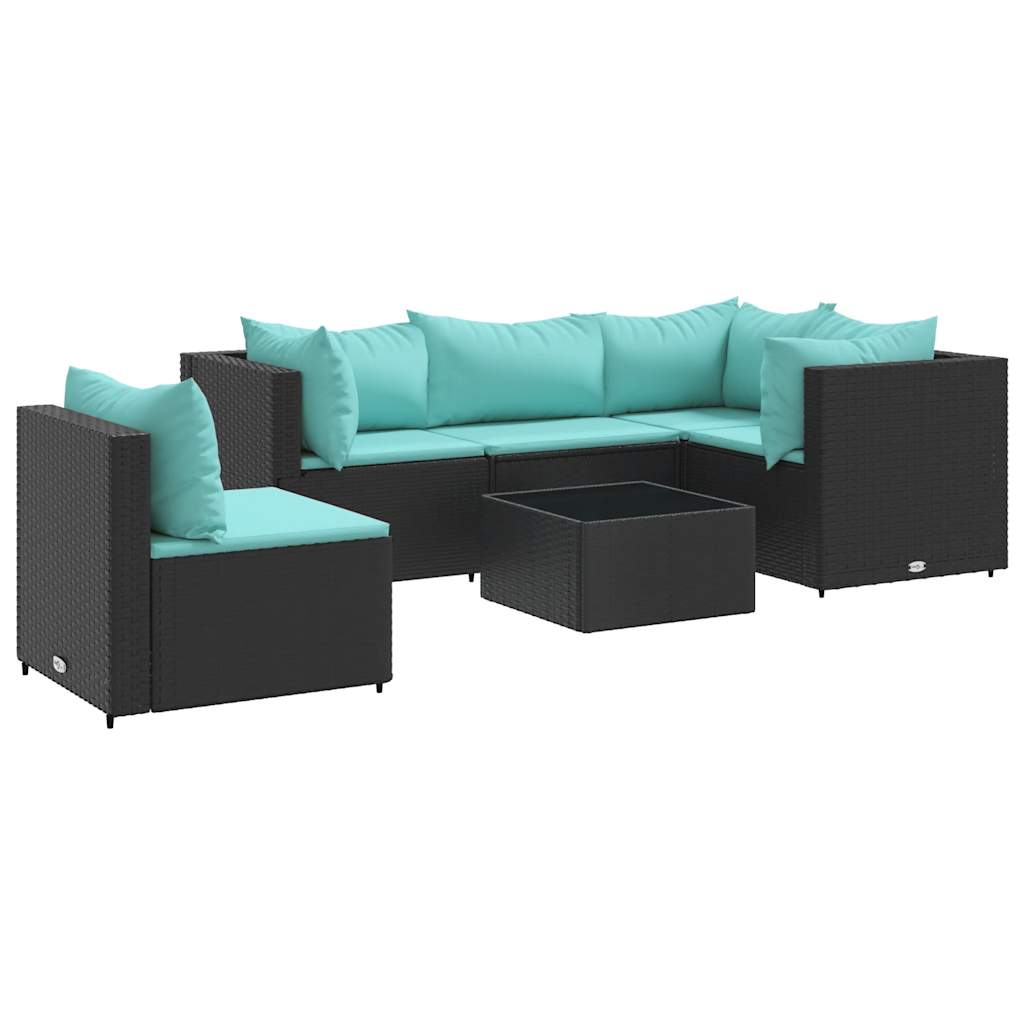 Set Mobili da Giardino 6 pz con Cuscini in Polyrattan Nero | homemem39