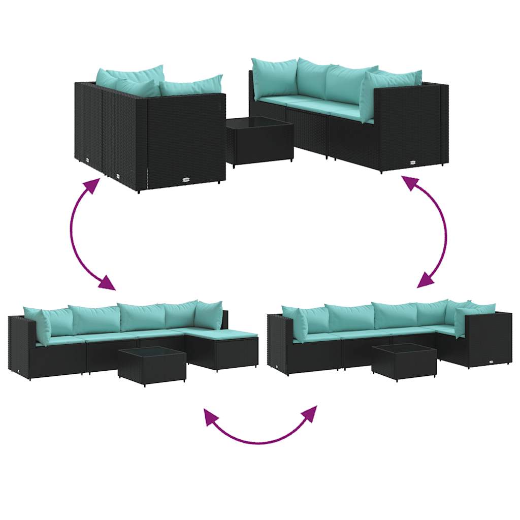 Set Mobili da Giardino 6 pz con Cuscini in Polyrattan Nero | homemem39