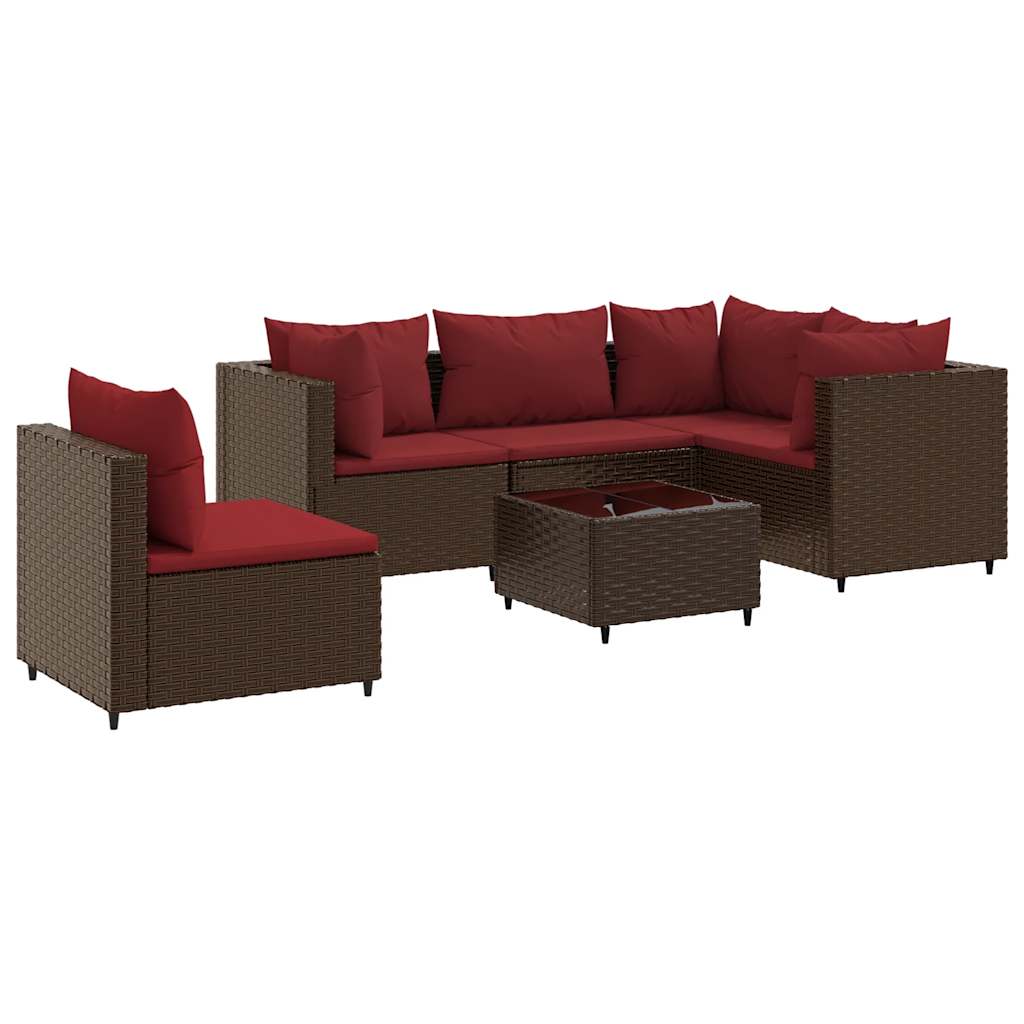 Set Mobili da Giardino 6pz con Cuscini in Polyrattan Marrone | homemem39