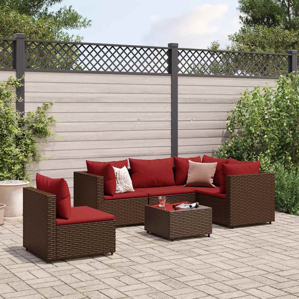 Set Mobili da Giardino 6pz con Cuscini in Polyrattan Marrone - homemem39
