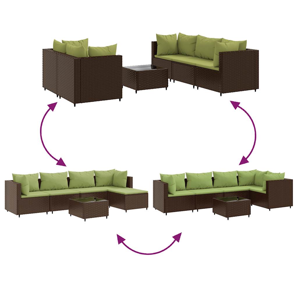 Set Mobili da Giardino 6pz con Cuscini in Polyrattan Marrone | homemem39