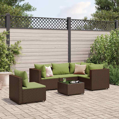 Set Mobili da Giardino 6pz con Cuscini in Polyrattan Marrone | homemem39