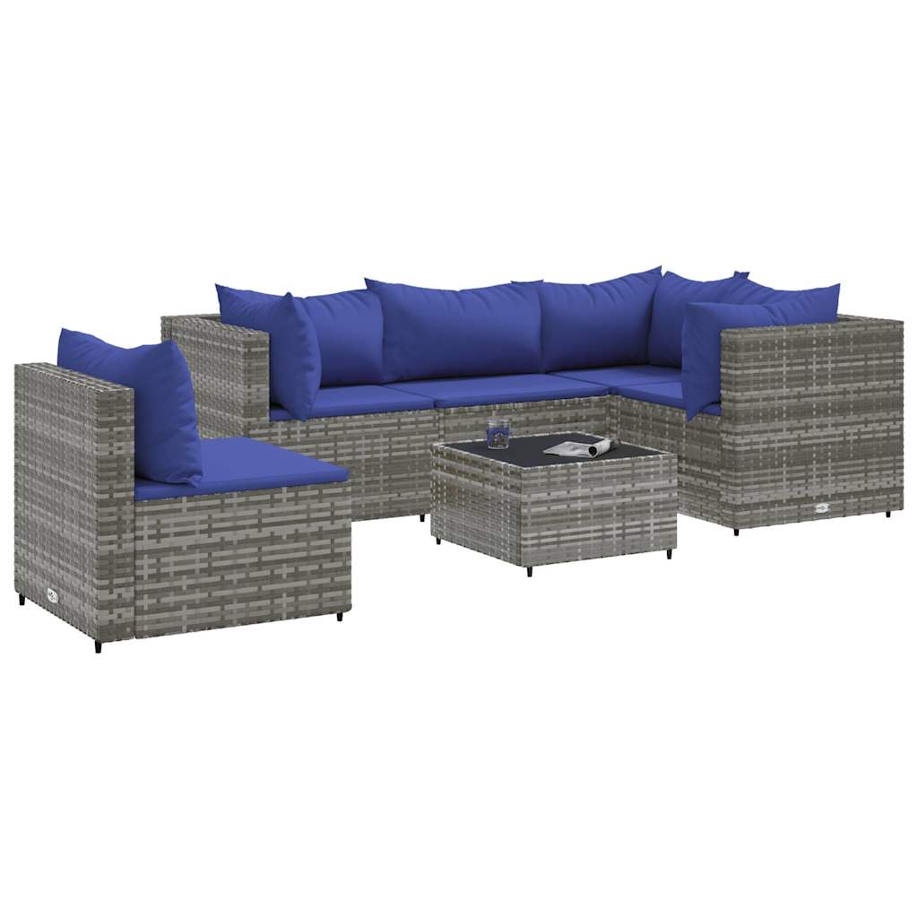 Set Divani da Giardino 6 pz con Cuscini in Polyrattan Grigio - homemem39