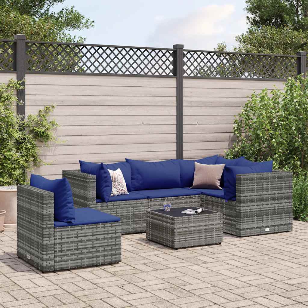 Set Divani da Giardino 6 pz con Cuscini in Polyrattan Grigio - homemem39