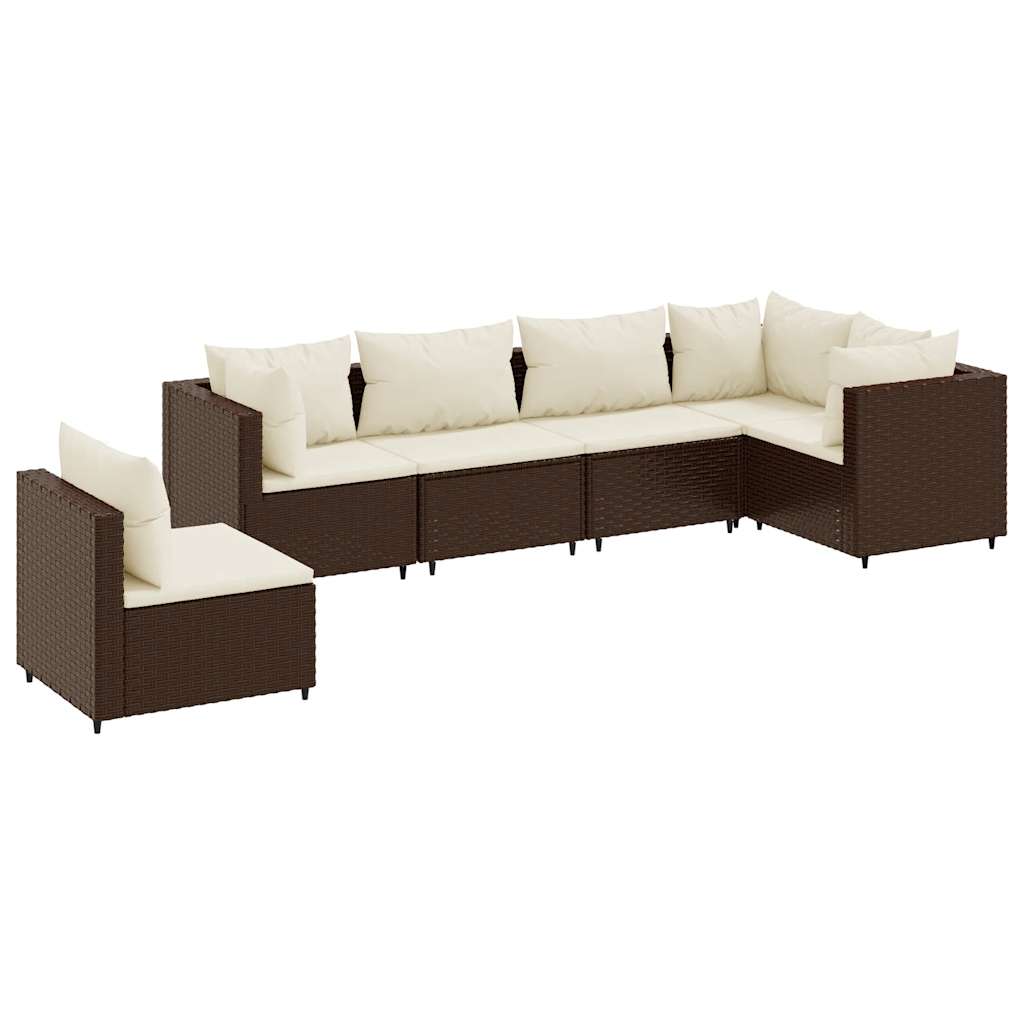 Set Mobili da Giardino 6pz con Cuscini in Polyrattan Marrone | homemem39