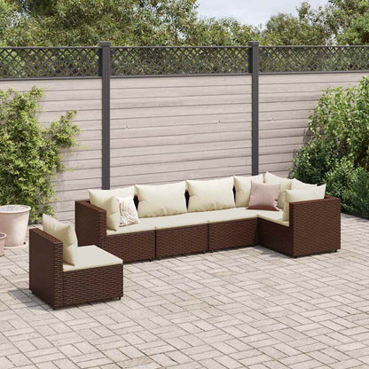 Set Mobili da Giardino 6pz con Cuscini in Polyrattan Marrone | homemem39