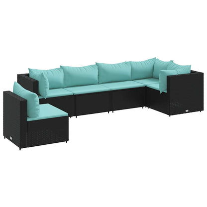 Set Mobili da Giardino 6 pz con Cuscini in Polyrattan Nero | homemem39