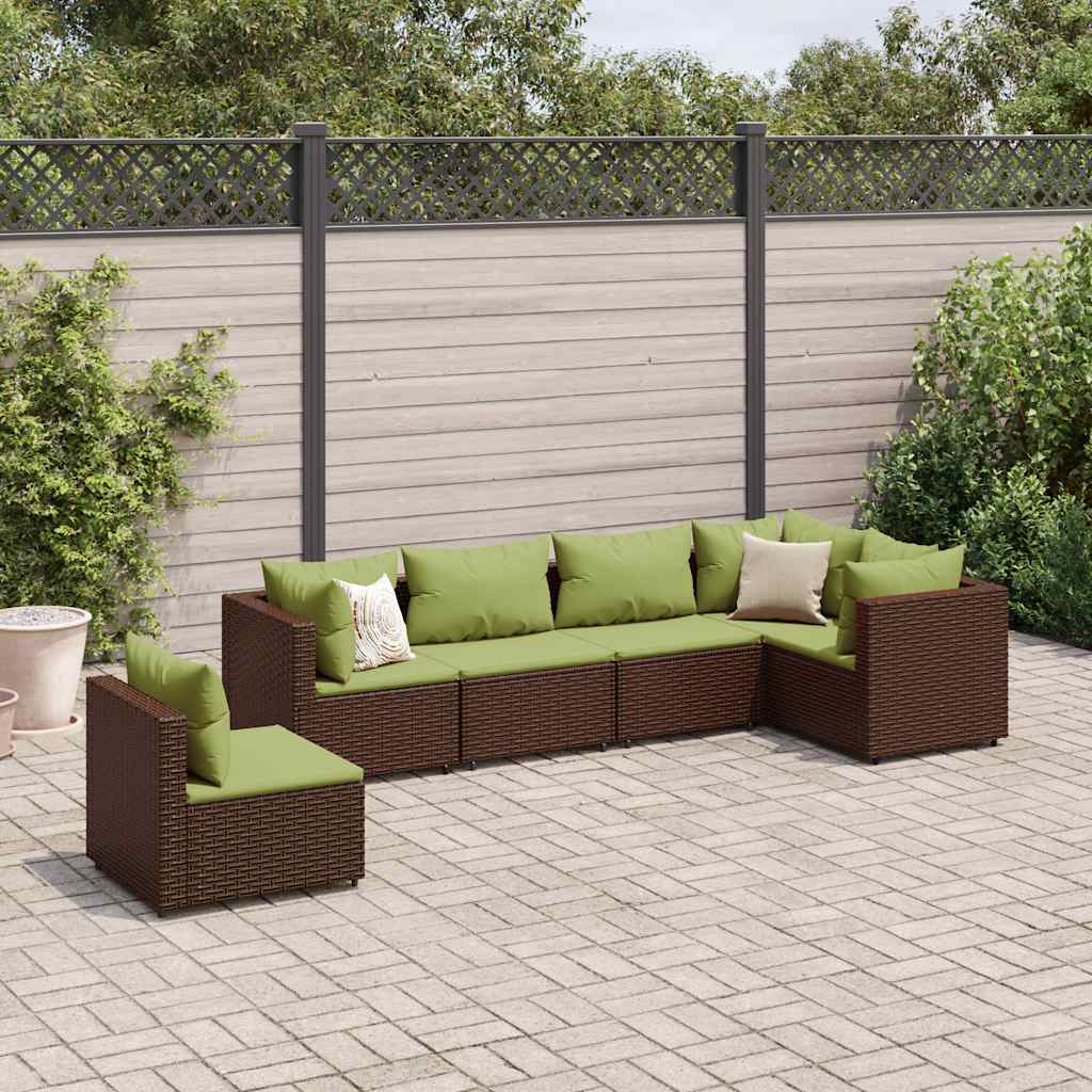 Set Mobili da Giardino 6pz con Cuscini in Polyrattan Marrone | homemem39