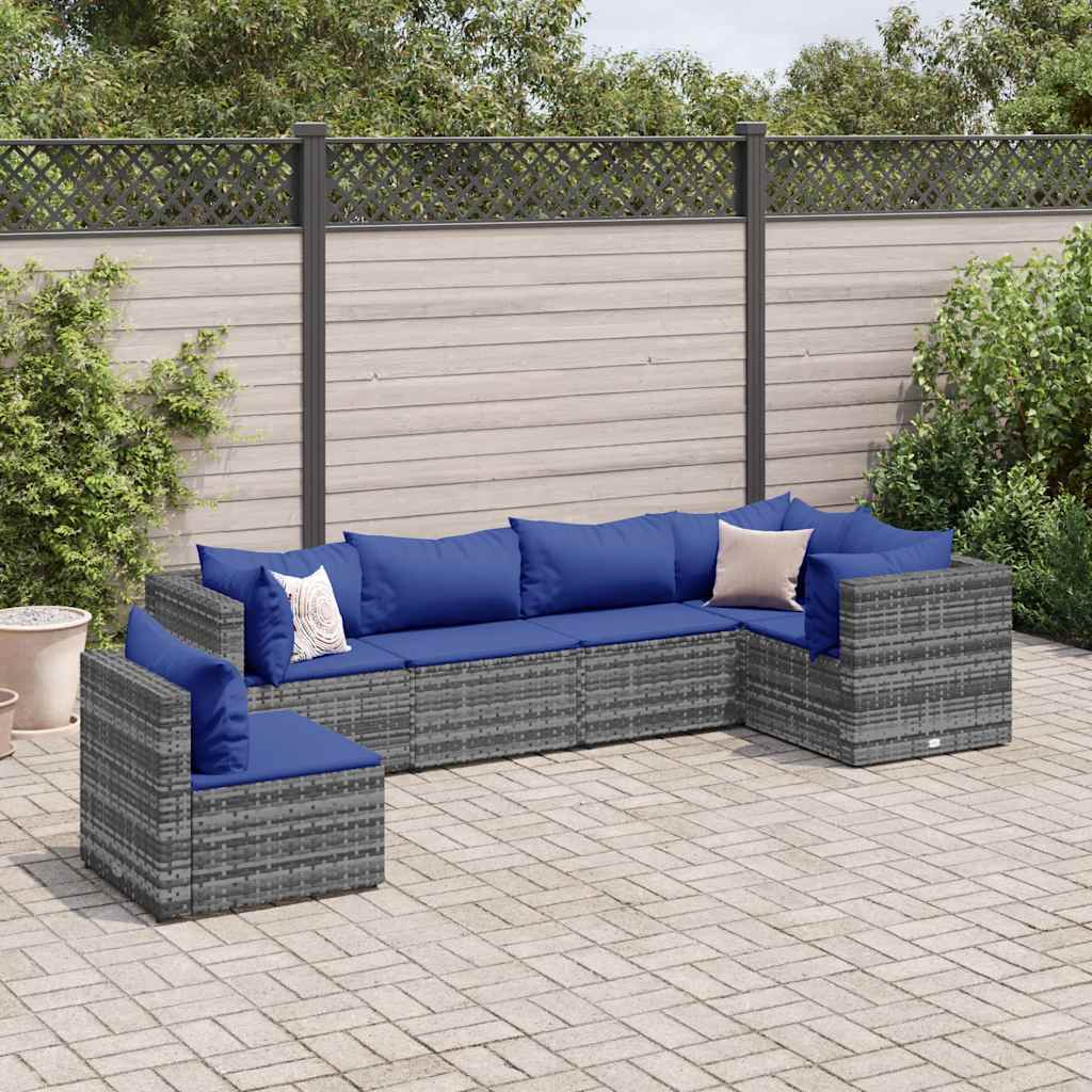 Set Divani da Giardino 6 pz con Cuscini in Polyrattan Grigio | homemem39