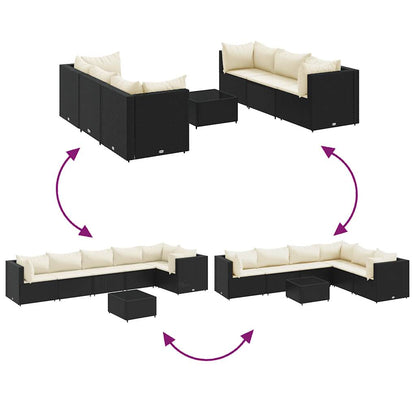 Set Salotto da Giardino con Cuscini 7pz Nero Polyrattan | homemem39