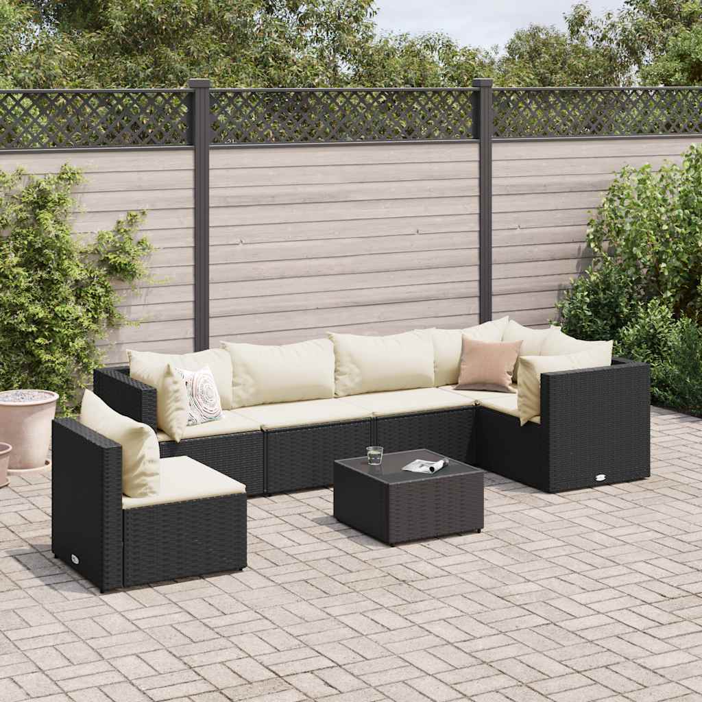 Set Salotto da Giardino con Cuscini 7pz Nero Polyrattan | homemem39