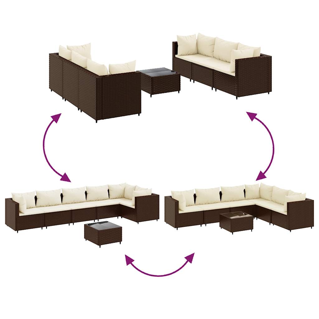 Set Divani da Giardino 7 pz con Cuscini in Polyrattan Marrone | homemem39