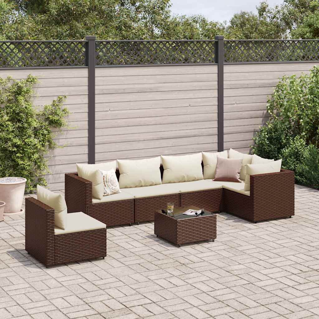 Set Divani da Giardino 7 pz con Cuscini in Polyrattan Marrone | homemem39