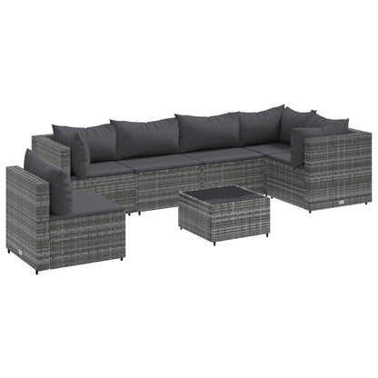 Set Divani da Giardino 7 pz con Cuscini in Polyrattan Grigio