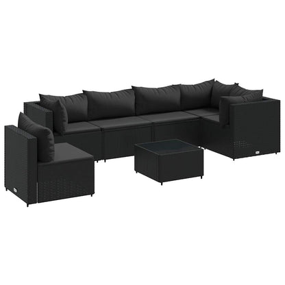 Set Salotto da Giardino con Cuscini 7pz Nero Polyrattan | homemem39