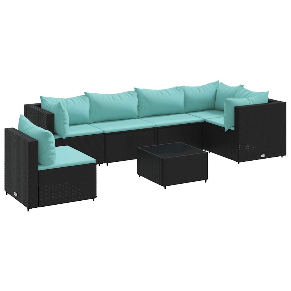 Set Salotto da Giardino con Cuscini 7pz Nero Polyrattan | homemem39