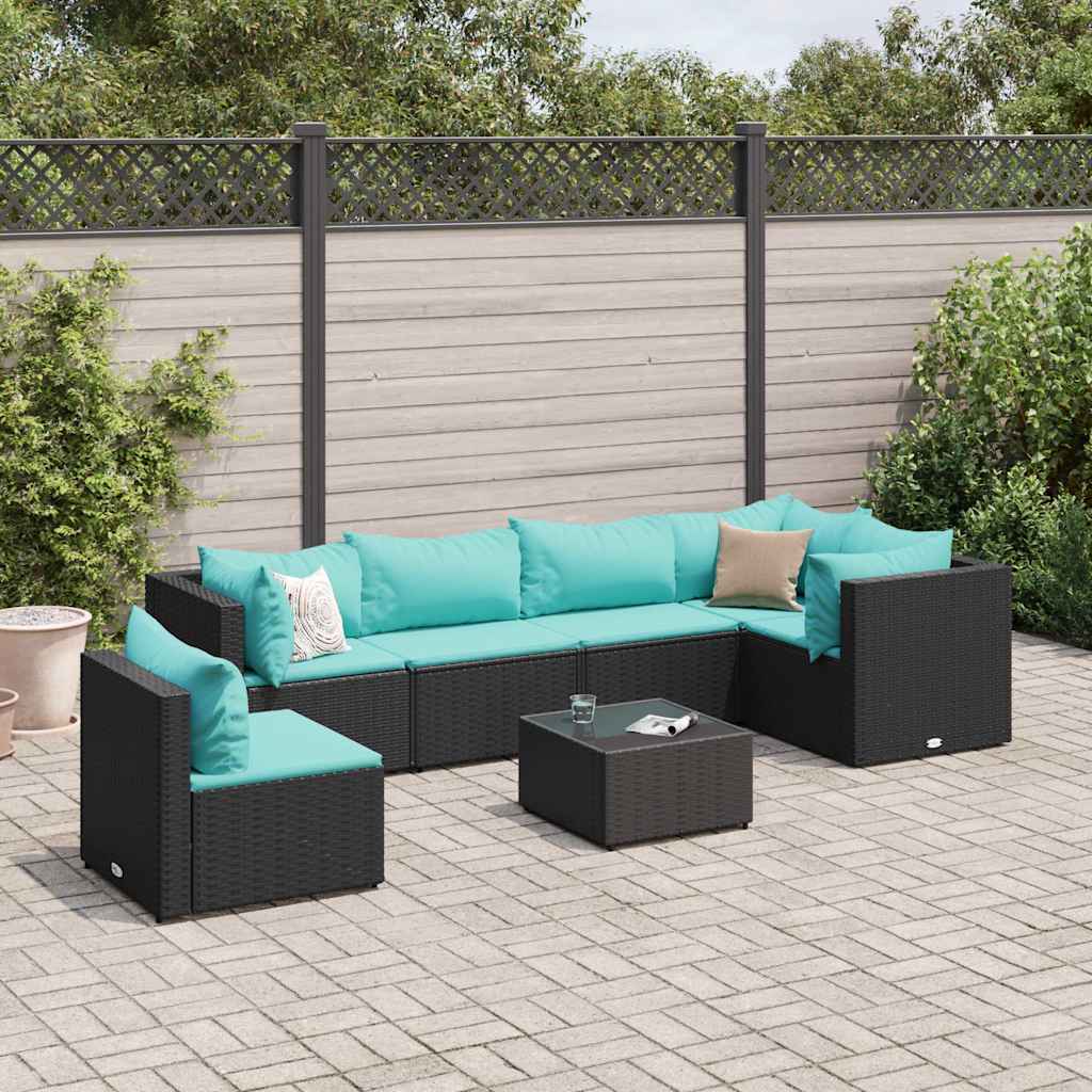 Set Salotto da Giardino con Cuscini 7pz Nero Polyrattan - homemem39
