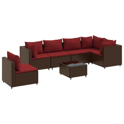 Set Divani da Giardino 7 pz con Cuscini in Polyrattan Marrone | homemem39