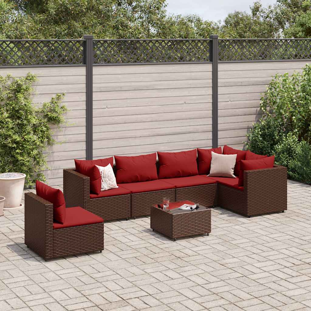 Set Divani da Giardino 7 pz con Cuscini in Polyrattan Marrone - homemem39