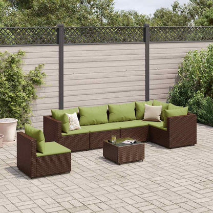 Set Divani da Giardino 7 pz con Cuscini in Polyrattan Marrone | homemem39