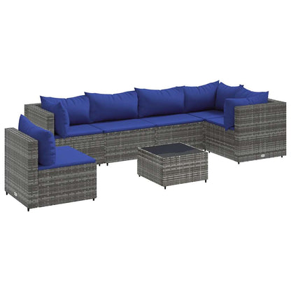 Set Divani da Giardino 7 pz con Cuscini in Polyrattan Grigio | homemem39