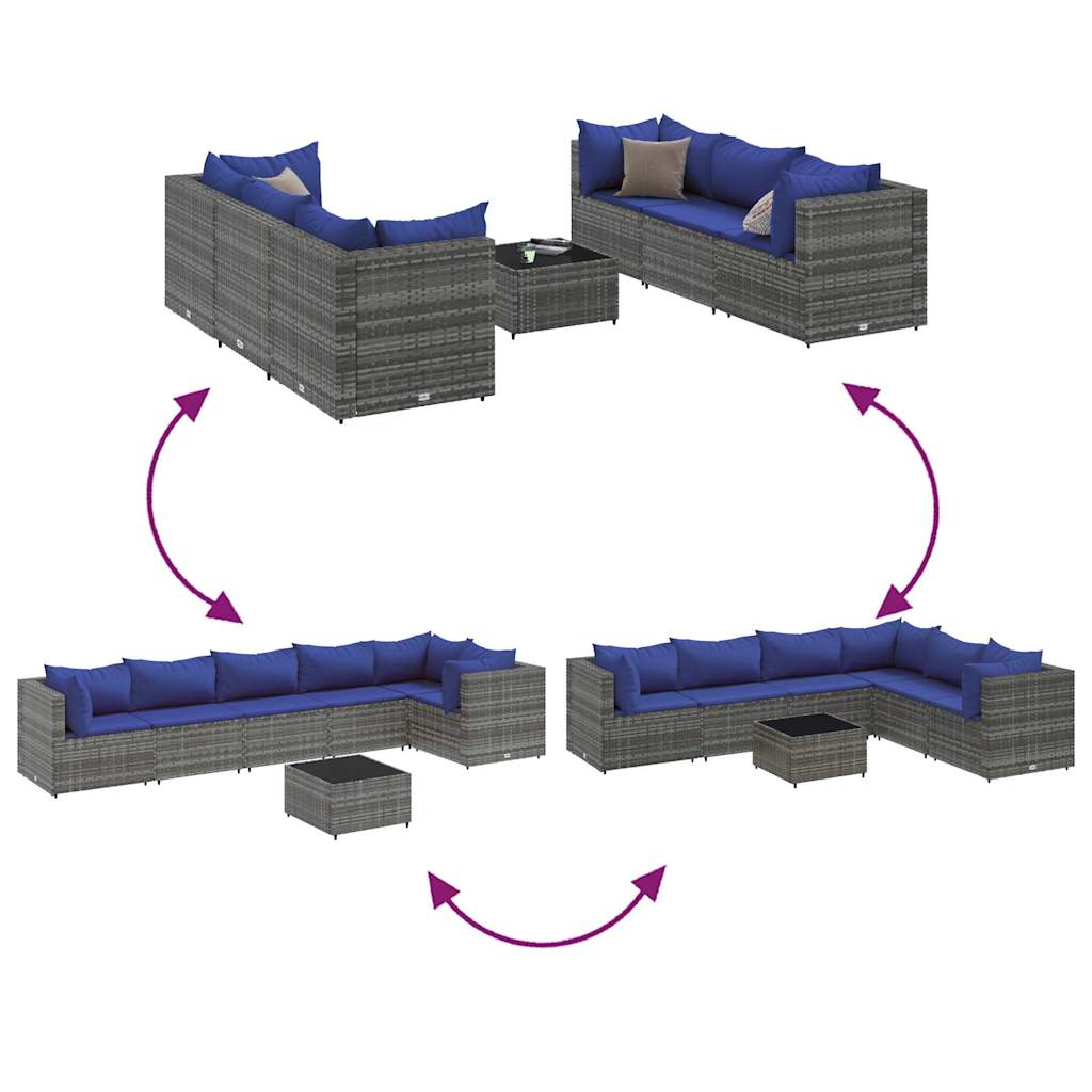 Set Divani da Giardino 7 pz con Cuscini in Polyrattan Grigio | homemem39