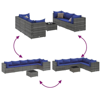 Set Divani da Giardino 7 pz con Cuscini in Polyrattan Grigio | homemem39