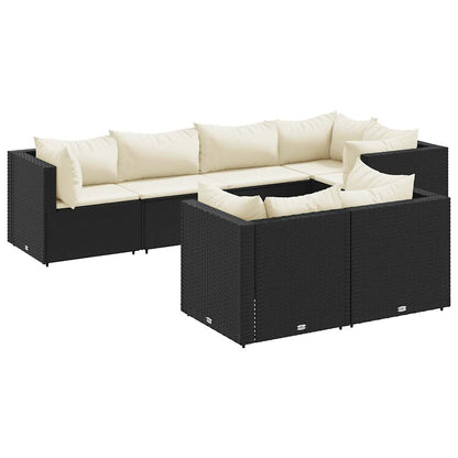 Set Salotto da Giardino con Cuscini 7pz Nero Polyrattan | homemem39