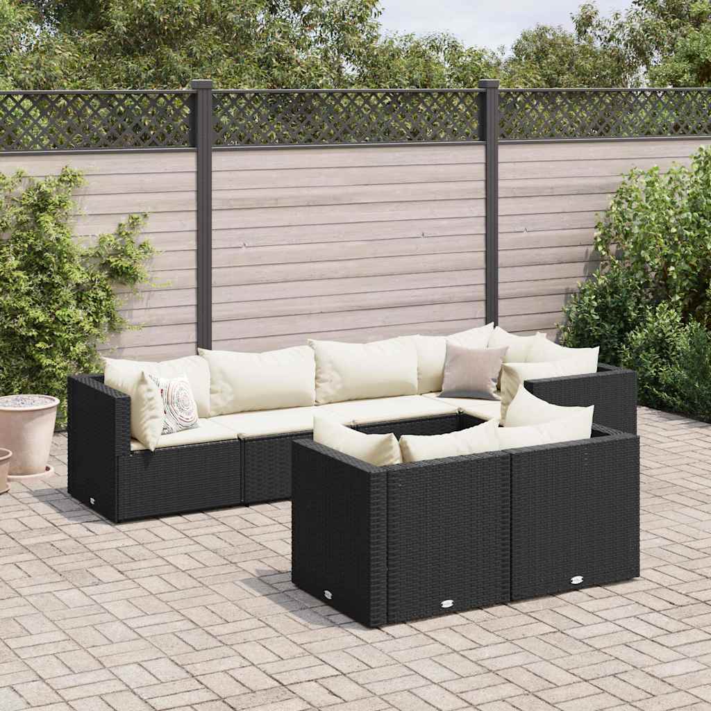 Set Salotto da Giardino con Cuscini 7pz Nero Polyrattan | homemem39