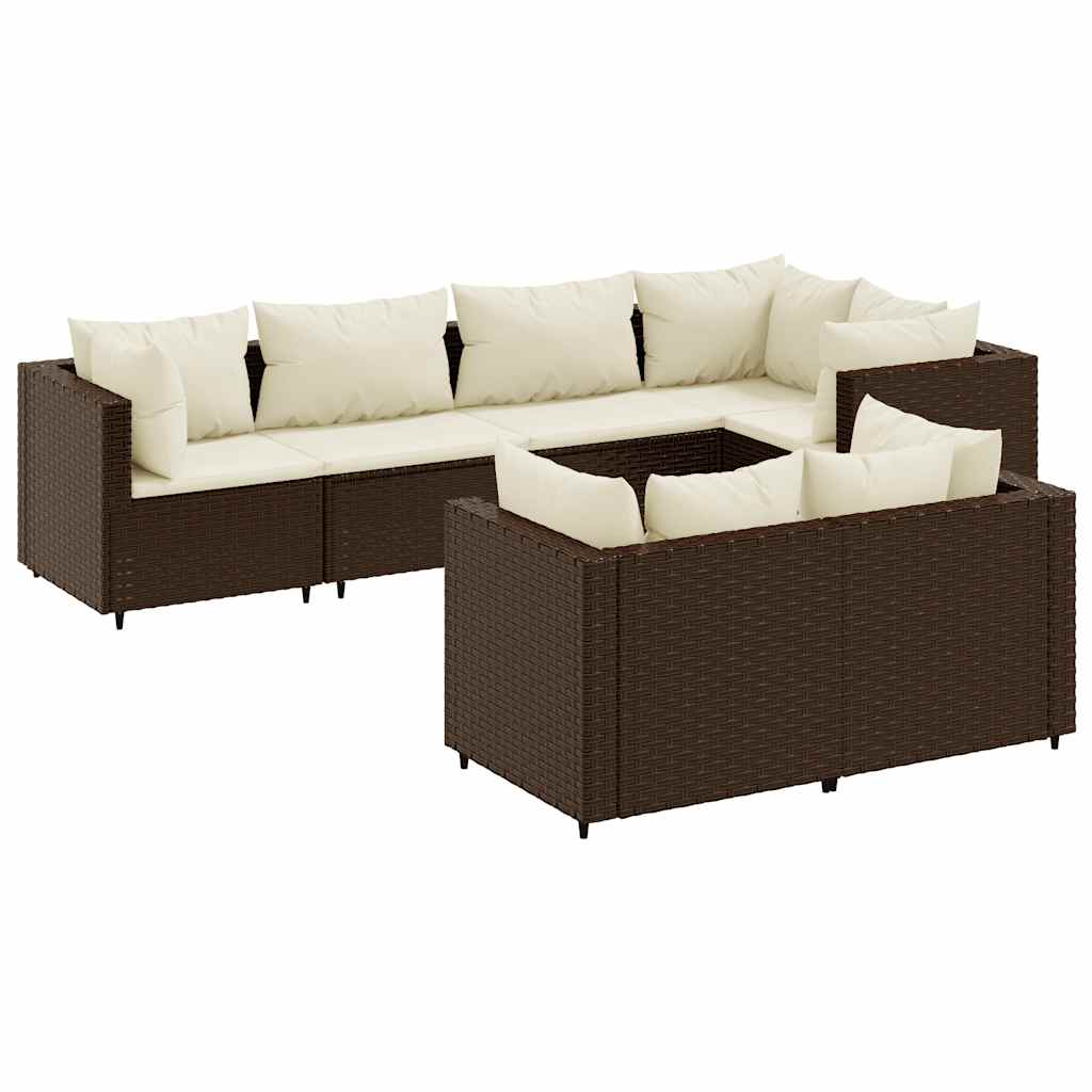 Set Divani da Giardino 7 pz con Cuscini in Polyrattan Marrone | homemem39