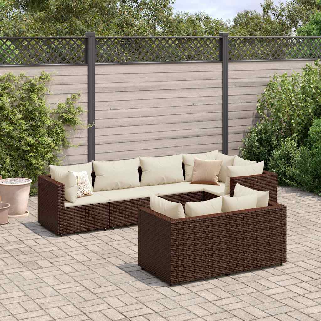 Set Divani da Giardino 7 pz con Cuscini in Polyrattan Marrone | homemem39