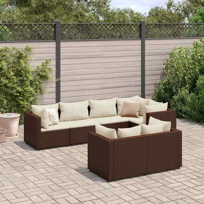 Set Divani da Giardino 7 pz con Cuscini in Polyrattan Marrone | homemem39