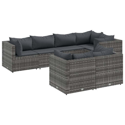 Set Divani da Giardino 7 pz con Cuscini in Polyrattan Grigio - homemem39