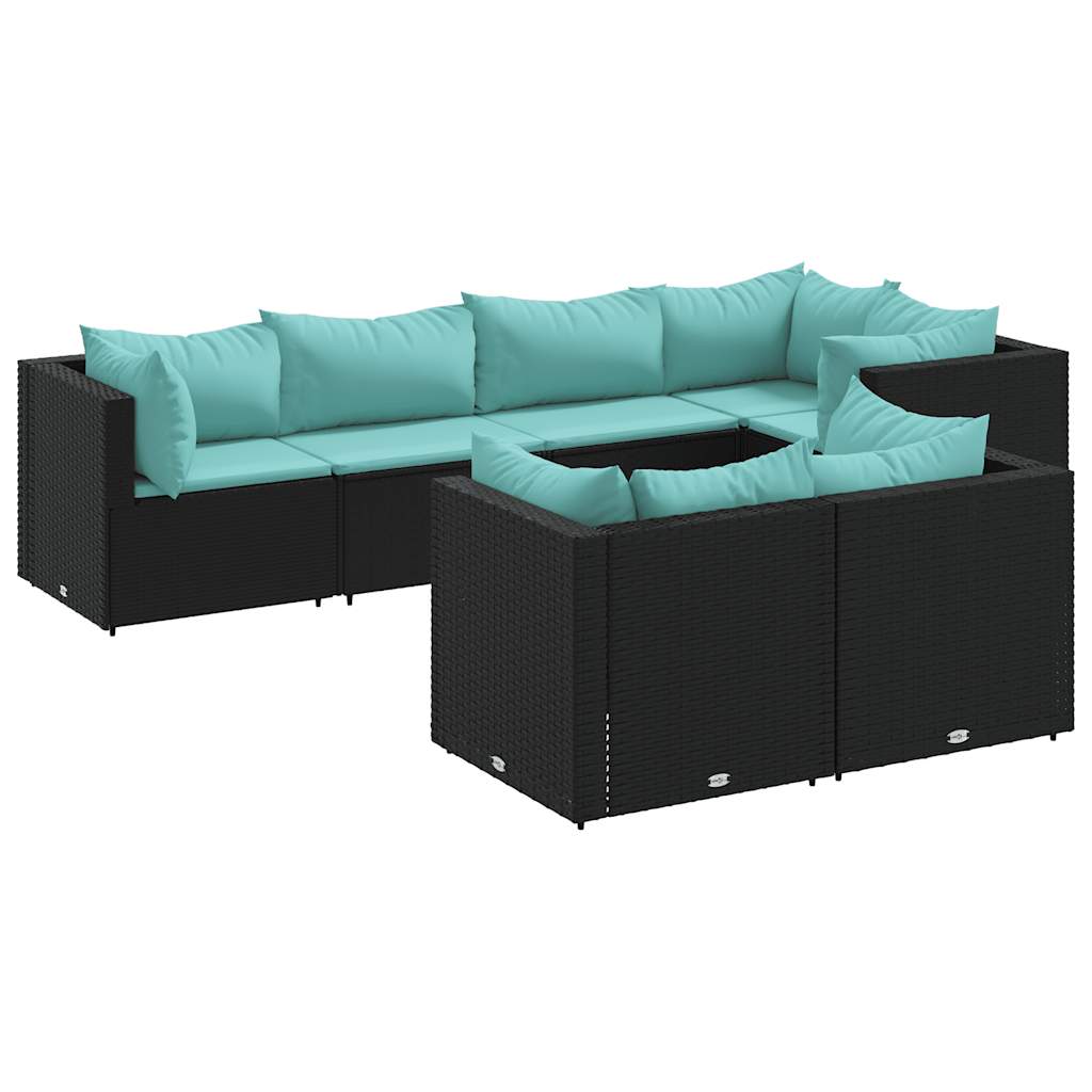 Set Salotto da Giardino con Cuscini 7pz Nero Polyrattan | homemem39