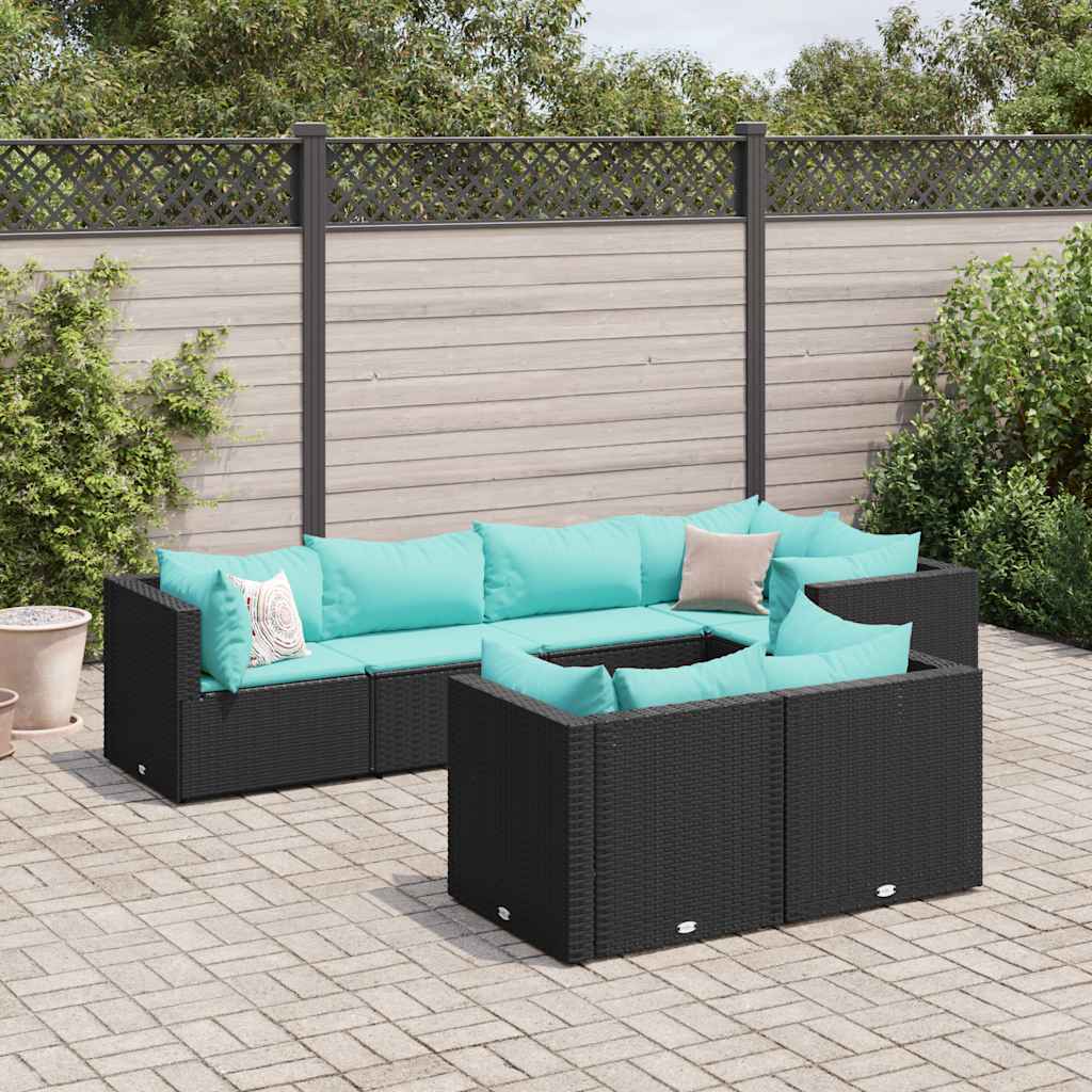 Set Salotto da Giardino con Cuscini 7pz Nero Polyrattan | homemem39