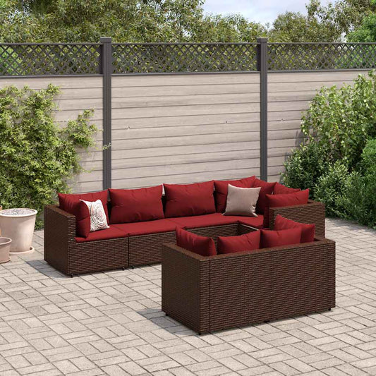 Set Divani da Giardino 7 pz con Cuscini in Polyrattan Marrone - homemem39