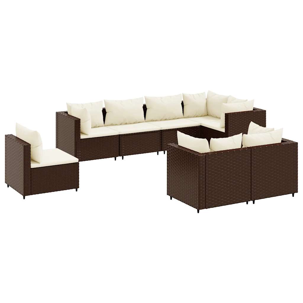 Set Divani da Giardino 8 pz con Cuscini in Polyrattan Marrone | homemem39
