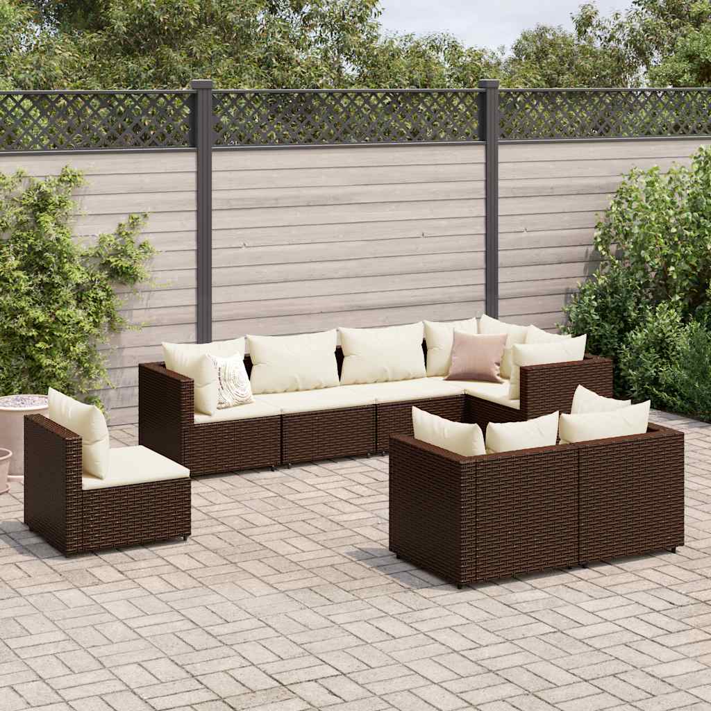 Set Divani da Giardino 8 pz con Cuscini in Polyrattan Marrone | homemem39