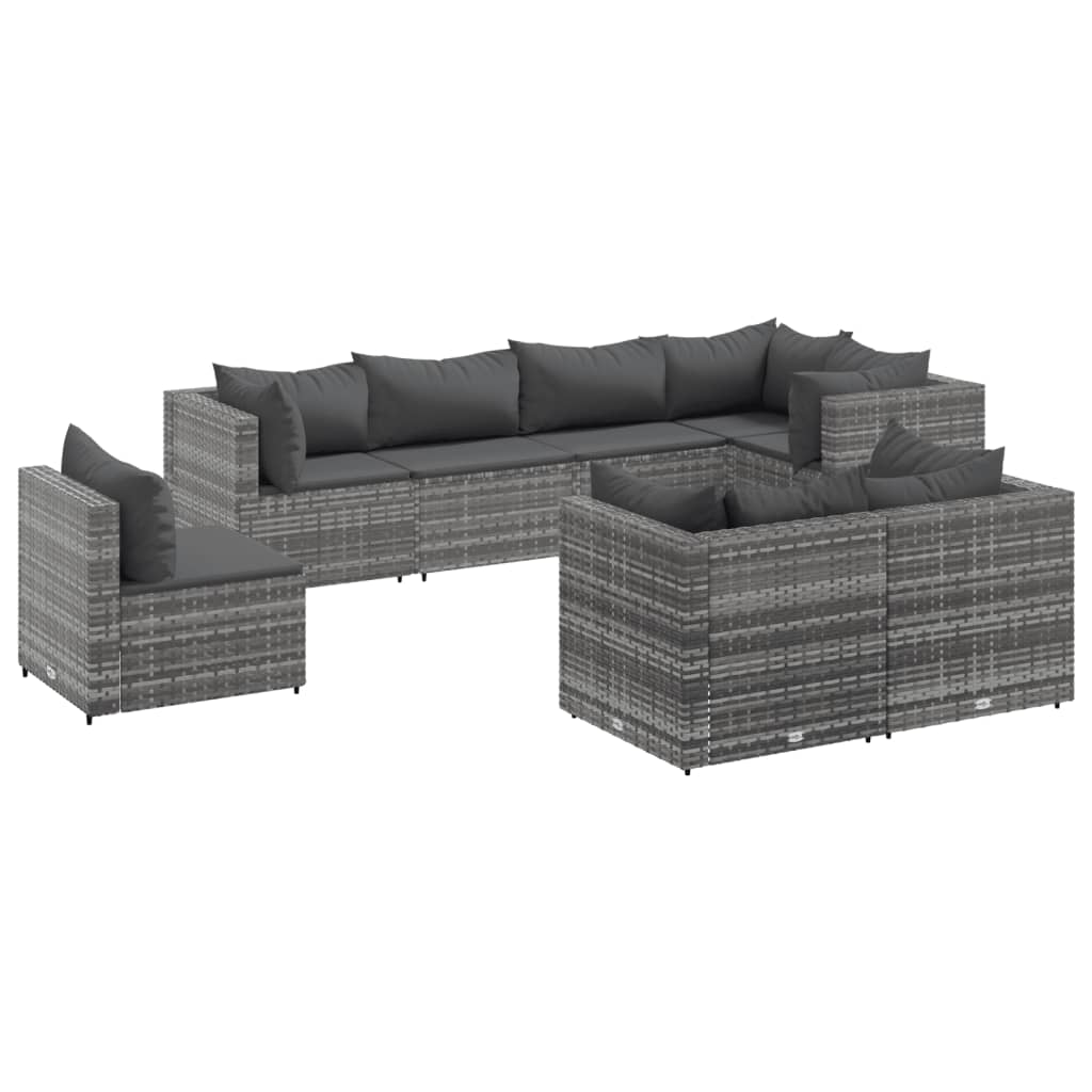 Set Divani da Giardino 8 pz con Cuscini in Polyrattan Grigio