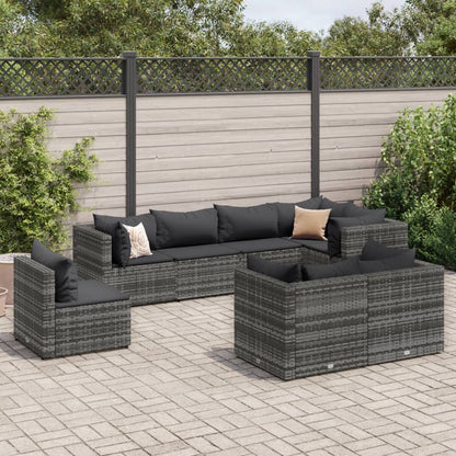 Set Divani da Giardino 8 pz con Cuscini in Polyrattan Grigio