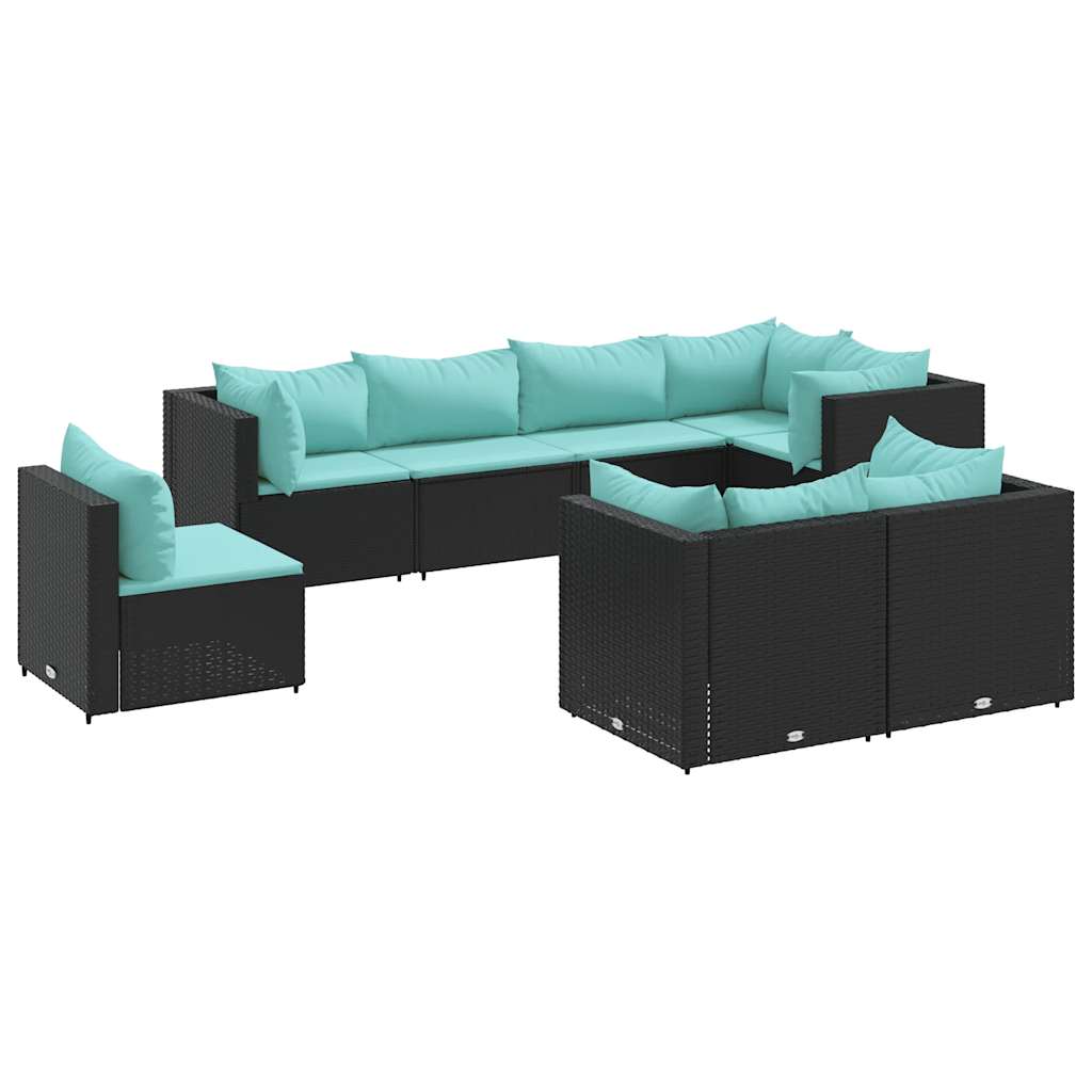 Set Mobili da Giardino con Cuscini 8 pz Nero in Polyrattan | homemem39