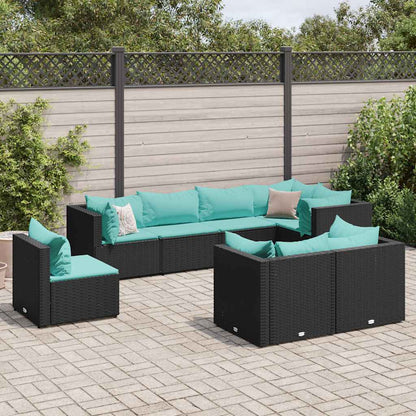 Set Mobili da Giardino con Cuscini 8 pz Nero in Polyrattan | homemem39