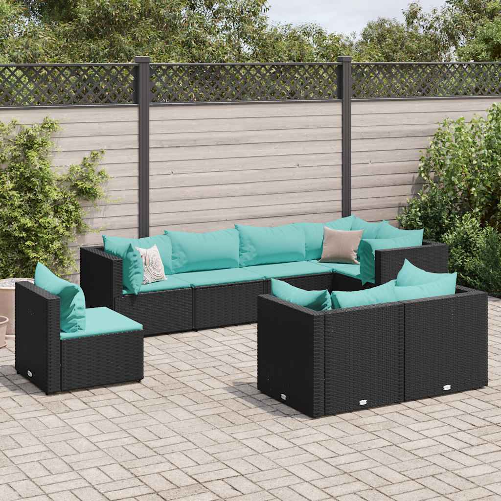 Set Mobili da Giardino con Cuscini 8 pz Nero in Polyrattan - homemem39