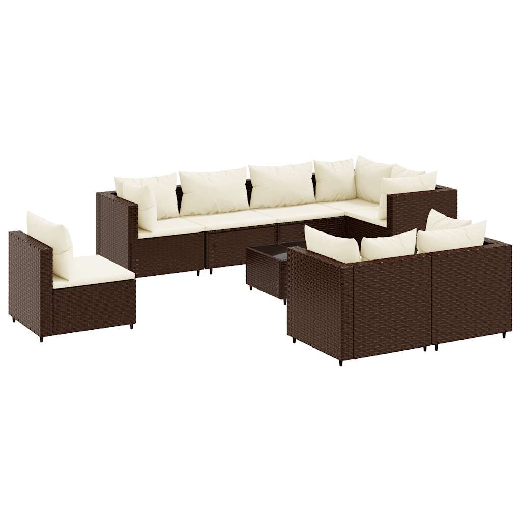 Set Divani da Giardino 9 pz con Cuscini in Polyrattan Marrone | homemem39